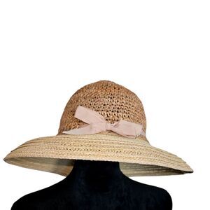 Vintage Straw Cottagecore  Ribbon Brim Sun Hat